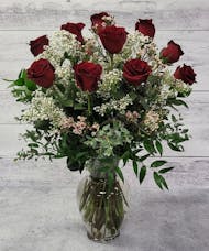 Long Stem Roses with Baby's Breath-CHOOSE YOUR COLOR