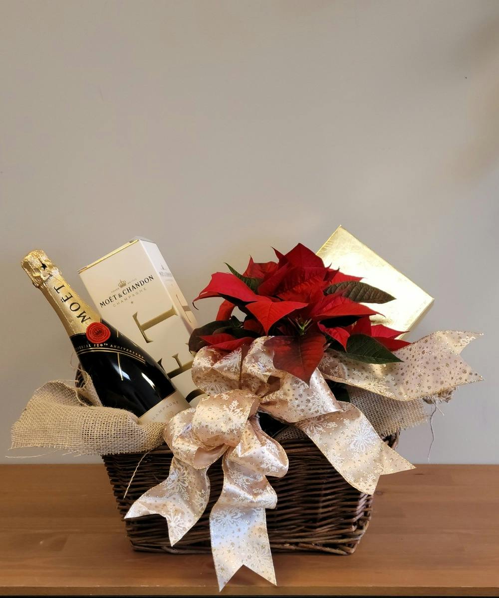 Champagne Gift Basket Delivered Flowers by Leslie